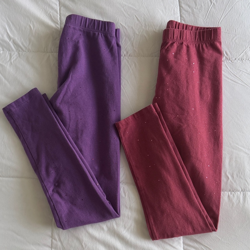 GIRLS THEREABOUTS SPARKLE GLITTER LEGGINGS MAROON AND PURPLE SIZE 7/8 NEVER WORN